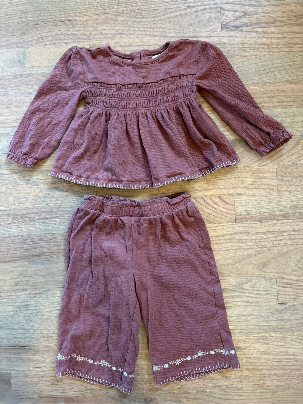 Children's Smocked Two-Piece Pajama Set in Dusty Mauve